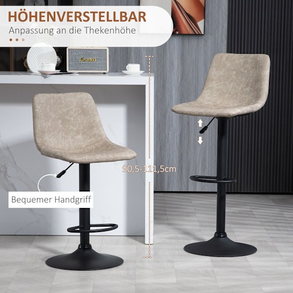 Rootz Justerbar drejelig barkrakker Set - Retro køkken afføring - Faux læderstænger - Højde Justerbar - 42x47.5x90.5-111.5 cm brun -sort