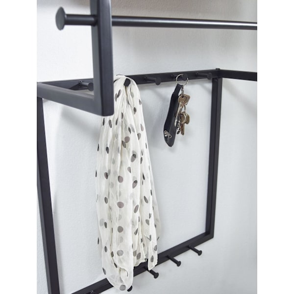 Rootz design væggarderobe mango massivt træ metal 60x76x26 cm - Knagestang med hylde og bøjlestang - Entre garderobe garderobeskab væg træ