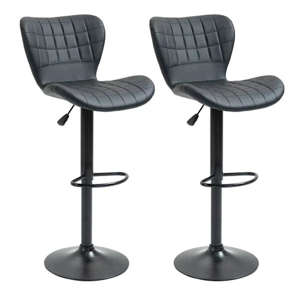 Rootz set med 2 barstolar - Retrodesign - Hemmabarer - Kök - Imiterat läder - Metall - Svart - 47 cm x 56 cm x 89-109 cm