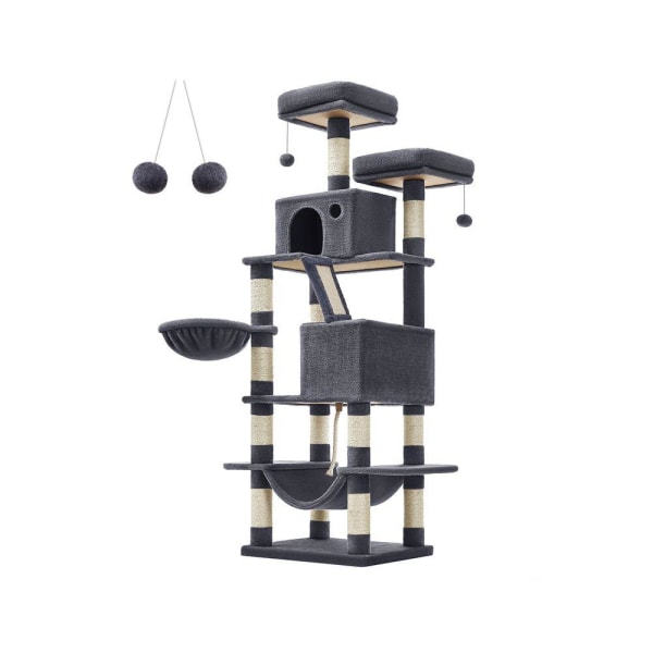 Rootz Cat Tree - Skrapstolpe - Cat Climbing Tree - Cat Activity Tree - Cat Play Tree - Modern Cat Tree - Cat Tree House - Spånskiva - Plysch - Sisal -