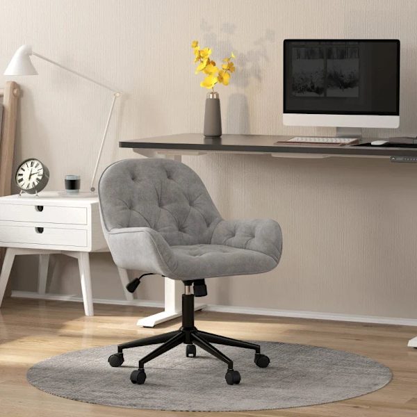Rootz Kontorstol - Skrivebordsstol - Computerstol - Højdejusterbar - Fløjlsagtig polyester - Velvet Look - Grå - 60cm x 61cm x 91cm