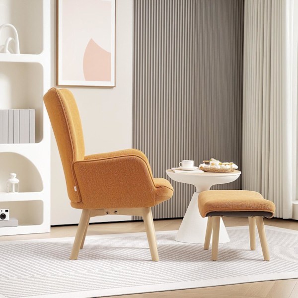 Rootz accentstol med avföring - avslappningsstol - Lounge fåtölj - ergonomisk komfort - 72 cm x 80 cm x 101 cm - corduroy look - brun