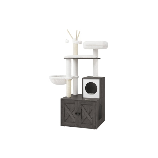 Rootz 2 i 1 kattskrapstolpe - Cat Tree Tower - Spånskiva - Plysch - Sisal - 57,5 ​​cm x 50 cm x 151 cm - Dimgrå - 18,4 kg