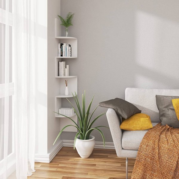 Rootz PVC -kulmahylly - 5-kerroksinen säilytystila - Kelluva hylly - Kirjahylly - Laadukas MDF - 25cm x 156cm x 25cm