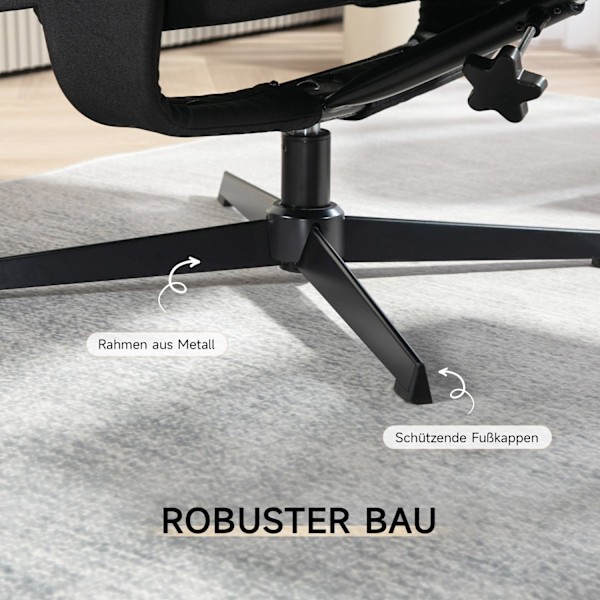 Rootz Reclining Chair with Pall Set - Swivel Seat - Rocker Function - Velvet Look, 135 ° Justera - 74W x 81d x 102h cm, svart