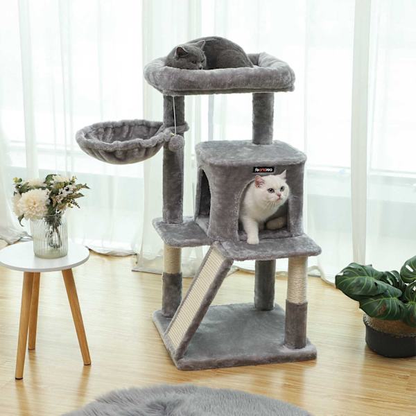 FEANDREA Cat Scratching Post - Cat Tower - Kitty Condo - Sisal Scratcher - Plyschplattformar - Mysig grotta - 48cm x 48cm x 96cm