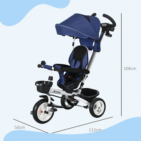 Rootz 6-i-1 trehjuling för barn - Trike för barn - Småbarnscykel - Push Bar - Solskydd - Reflexremsor - 112 cm x 50 cm x 104 cm - Mörkblå