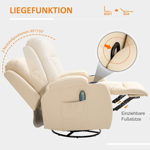 Rootz Massagestol - Liggstol - Avslappningsstol - 8 vibrationspunkter - Värmefunktion - 85cm x 94cm x 104cm - Imiterat läder