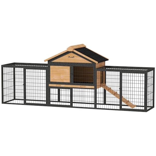 Rootz 2 Level Rabbit Stable - Double -Deck House - Outdoor Pet -kapsling - Väderbeständig, enkel ren - 217 cm x 53 cm x 86 cm
