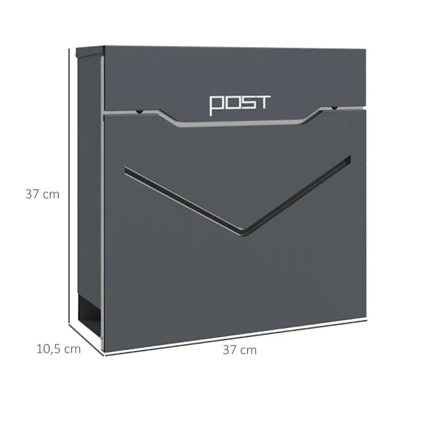 Rootz Mailbox - Brevlåda - Modern Design - Väderbeständig - Galvaniserat stål - Grå - 37cm x 10,5cm x 37cm