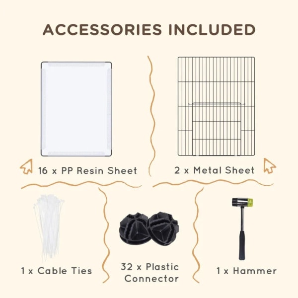 Rootz DIY udendørs kabinet - Small Animal Gate - 18 Paneler - Inkluderer monteringsmateriale - Modulært system - Sort + Hvid - 175L x 70W x 45H cm.