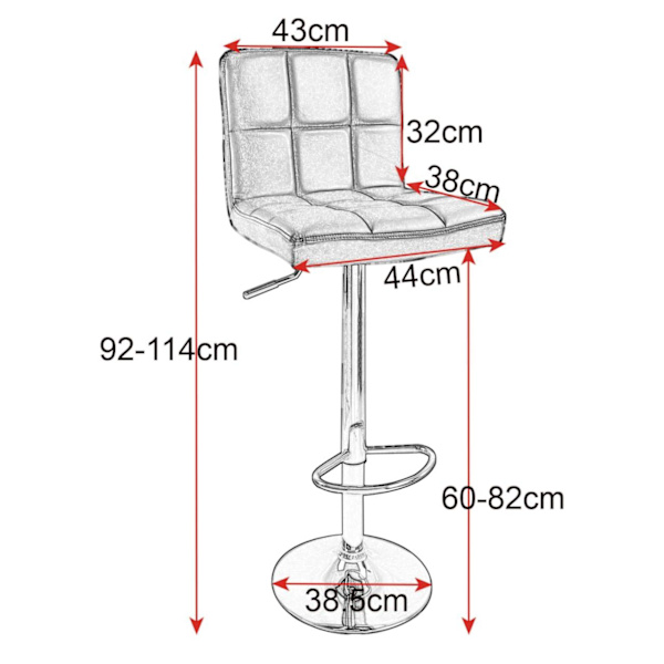 Rootz justerbar vridbar barpall - Bänkpall - Höjdjusterbara stolar - Bekväm vadderad sits - Stabil metallbas - Slitstarkt konstläder - 92cm-114cm x 38