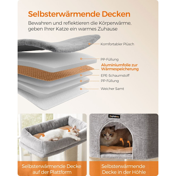 Rootz Cat Skrapstolpe - Kattträd - Kattklätterställning - Spånskivakonstruktion - Plyschöverdrag - Sisalrep - 50cm x 50cm x 160cm - Dove Grey-Cream Wh