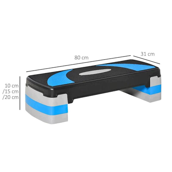 Rootz Aerobic Stepper - 3-niveauer - Højdejusterbar - Sort + Lyseblå + Grå - 80 x 31 x 20 cm