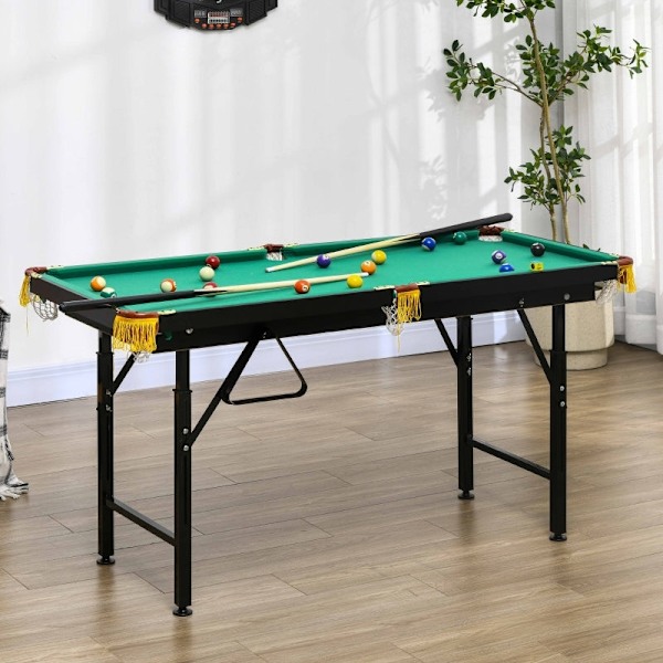 Rootz SPORTNOW Hopfällbart biljardbord - Biljardbord - Snookerbord - Justerbar höjd - Komplett set - Utrymmesbesparande förvaring - 140cm x 60cm x 55-