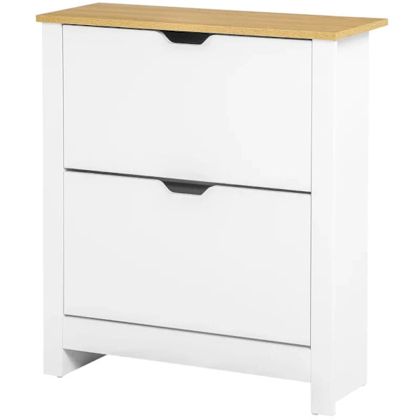 Rootz Skoskab - Skostativ - Skoopbevaring - 2 rum - 12 par sko - Spånplade - Hvid-Naturlig - 72 Cm X 26 Cm X 80 Cm