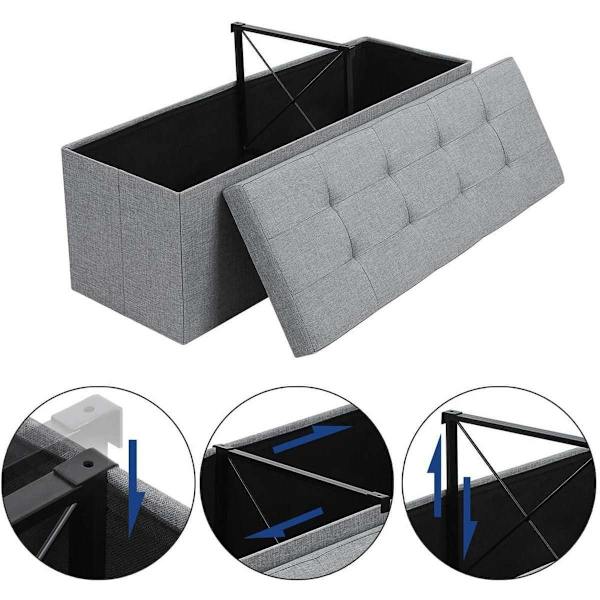 Rootz Hocker - Puf - Foldestol med opbevaringsplads - Bryst - Bænk - Opbevaring - Lysegrå - 110 x 38 x 38 cm