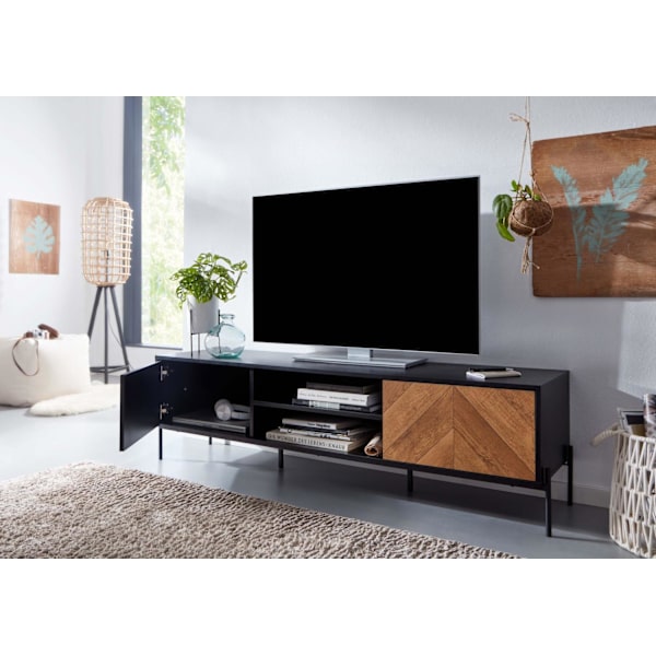 Rootz lowboard trä svart - ekdekor 163x45x40 cm TV-byrå med två dörrar - Design TV-skåp hög - TV-bänk TV-skåp modern - TV-byrå vardagsrum
