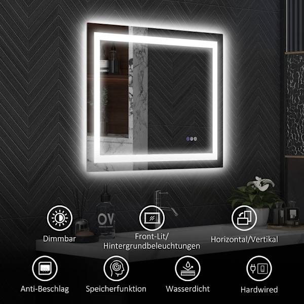 Rootz LED-badrumsspegel - Väggmonterad sminkspegel - Sminkspegel - Justerbar belysning - Anti-dimteknik - 80cm x 60cm x 4cm