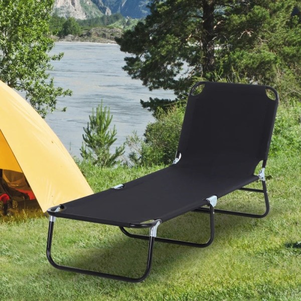 Rootz liggestol - 5-vejs - Justerbart ryglæn - Solsenge - Hurtigttørrende - Metalramme - Stål-Oxford stof - Sort - 190 X 56 X 28 Cm