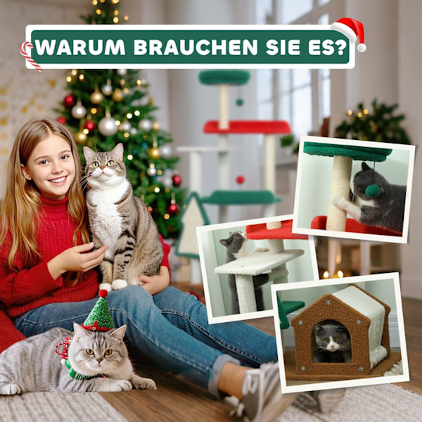 Rootz 135 cm Cat Scratching Post - Christmas Cat Tree - Play Tower - 6 Nivåer av kul - 60L x 45W x 135H cm