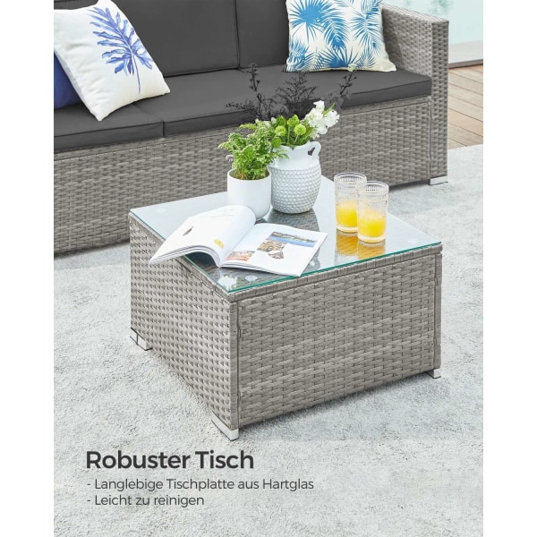 Rootz 4-delt grå PE polyrattan sofasæt - Udendørs møbler - Terrassesæt - VFT polstring - Pulverlakeret stål - Hærdet glas - 173cm x 60cm x 66cm