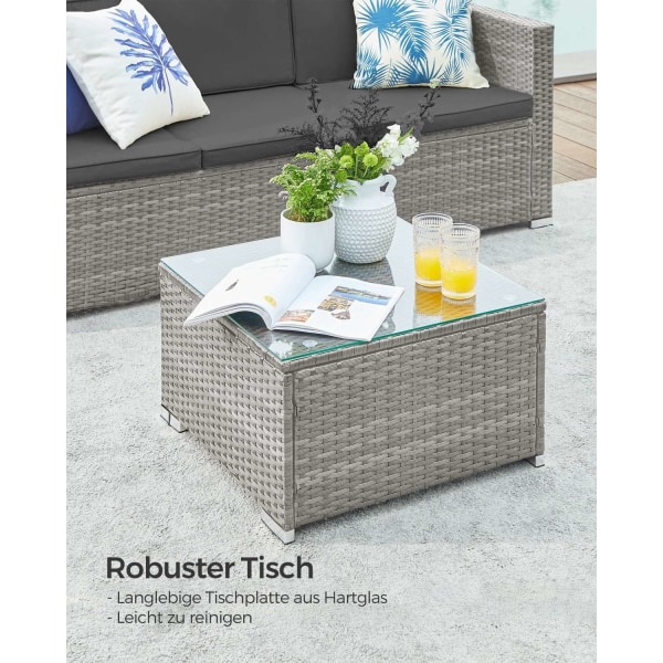 Rootz 4-delt grå PE polyrattan sofasæt - Udendørs møbler - Terrassesæt - VFT polstring - Pulverlakeret stål - Hærdet glas - 173cm x 60cm x 66cm