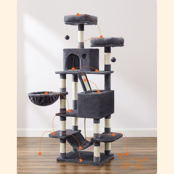 Rootz Cat Tree - Skrapstolpe - Cat Climbing Tree - Cat Activity Tree - Cat Play Tree - Modern Cat Tree - Cat Tree House - Spånskiva - Plysch - Sisal -