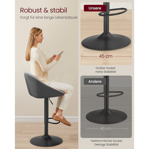 Rootz 2 korkeussäädettävän baarijakkaran setti - Dove harmaa ja mustemusta - sametti ja PU-nahka - metallirunko - 52,5 cm x 50 cm x (97,5-108,5) cm
