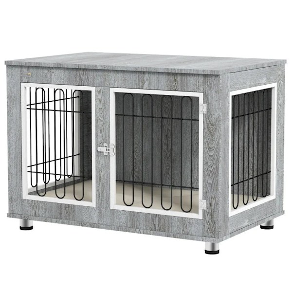 Rootz Hundebur - Hundehus - Vaskbar polstring - 2 låse - Spånplade - Oxford klud - Grå - 90 cm x 58 cm x 65 cm