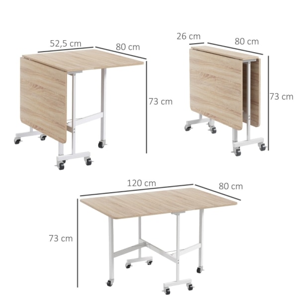 Rootz hopfällbart bord på hjul - Mångsidigt bärbar datorbord - Matbord - Utrymmesbesparande design - Hållbar konstruktion - Lätt rörlighet - 120L x 80