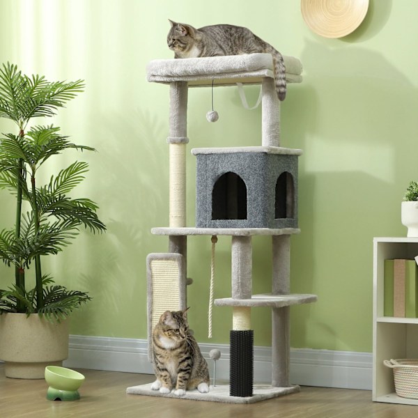 Rootz 52 "Cat Tree - Activity Scratching Post - Play Center - Sisal for Claw Care - 55L X 44W X 132H CM - Grå