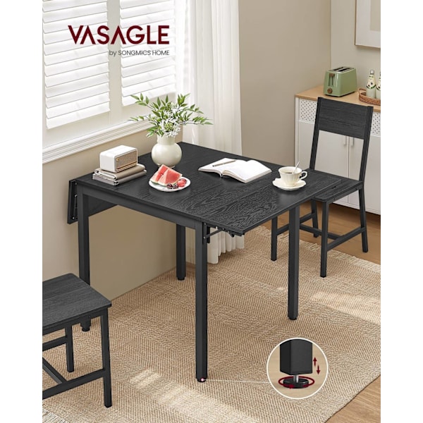 Rootz Folde Spisebord - Ibenholt Sort - Blæk Sort - Spånplade Stål - Pladsbesparende - 78 cm x 120 cm x 76,2 cm - Letvægt 17,5 kg