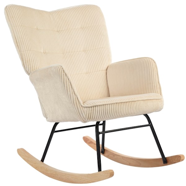 Rootz Vintage Rocking Chair - RECLINER - Afslappende stol - Tyk polstring - 98 cm x 71 cm x 101 cm - Beech Wood & Steel - Brown