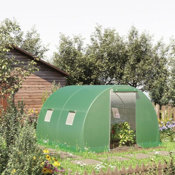 Rootz Drivhus - Poly Drivhus - Walk-in Poly Tunnel - Med 4 vinduer - Frostbeskyttelse - Mørkegrøn - 3L x 3W x 2H m