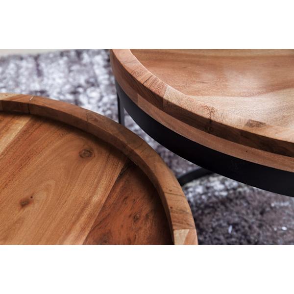 Rootz 2-delt sæt sideborde - Stueborde - Runde bordplader - Stilfuld korn - Metalbund - Håndlavet - Sheesham Wood - 53cm x 45cm x 53cm / 48cm x 40cm x