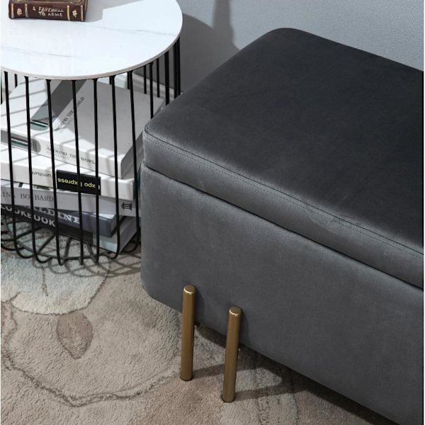 Rootz Hocker - Fotpall - Pall - Förvaringsutrymme - Klädd - Mörkgrå - Järn - 100 x 40 x 42 cm