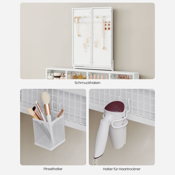 Rootz White Toiletbordsæt - Sminkebord - Makeupbord - Spånplade stålglas - Kunstlæderskumgummi - 40 cm x 90 cm x 141 cm - 28,6 cm x 42 cm x 42,5 cm -