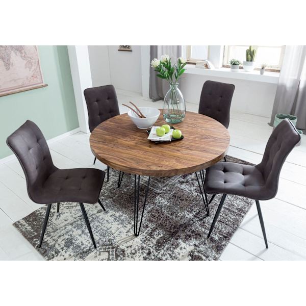 Rootz Design ruokapöytä pyöreä Ø 120 x 78 cm Sheesham massiivipuu - Maalaistalon ruokapöytä ruskea - Ruokapöytä Keittiön pöytä 4 hengelle