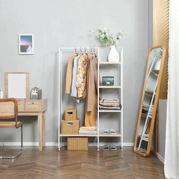 Rootz-vaateteline - Vaateteline - Takkiteline - 5 hyllyä - 1 vaatetanko - Natural + Valkoinen - 101 cm x 39 cm x 160 cm