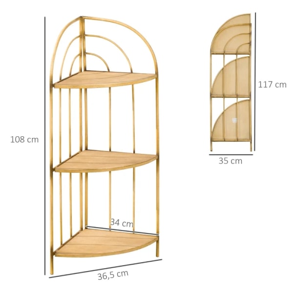 Rootz Plant Stand - Blomsterhylla - Växthyllor - 3-vånings - Rostskyddad färg - Metallram - Ljusbrun - 36,5 x 36,5 x 108cm