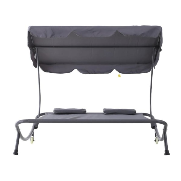 Nancy's DeLand Ligstoel - Dubbele Ligstoel - 2 Personen - Oprolbaar - Dak - Zonwering - Staal - Grijs - Polyester - 200 x 170 x 134 cm