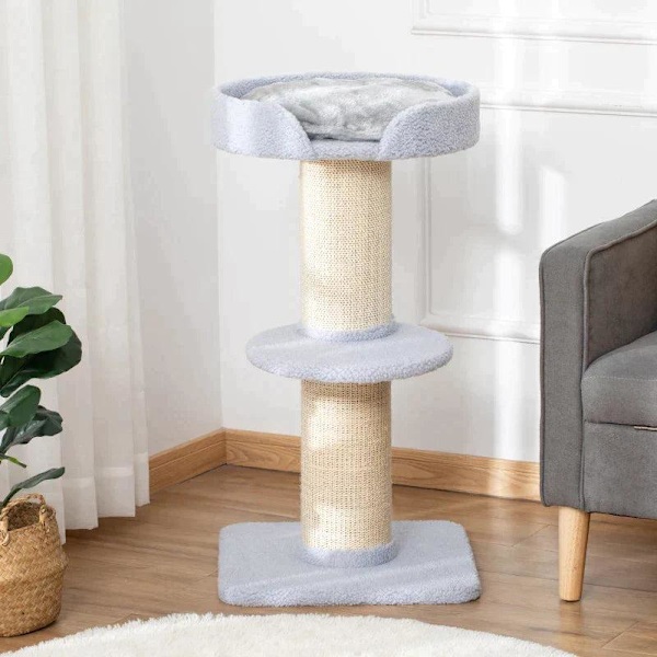 Rootz Cat Tree - Leikkipuu - Raaputustolppa alustalla - Sisal E1 lastulevypehmo - Vaaleansininen - 45 x 45 x 91 cm