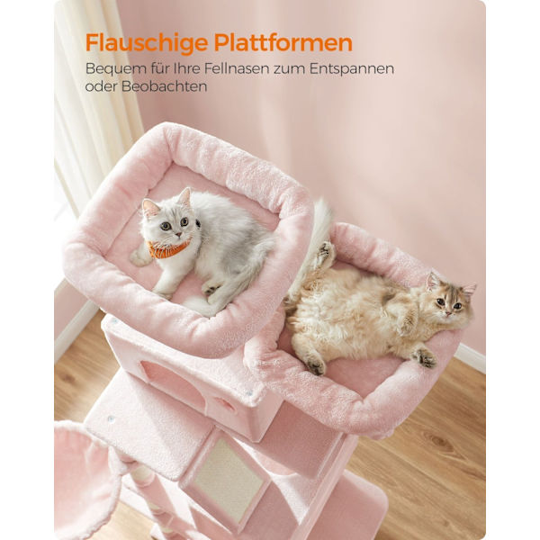 Rootz Cat-kradsestolpe - Kradser - Klatretræ - Spånpladeplys - 60 cm x 50 cm x 206 cm - Stort kattetårn - Pastelrosa - 23,5 kg