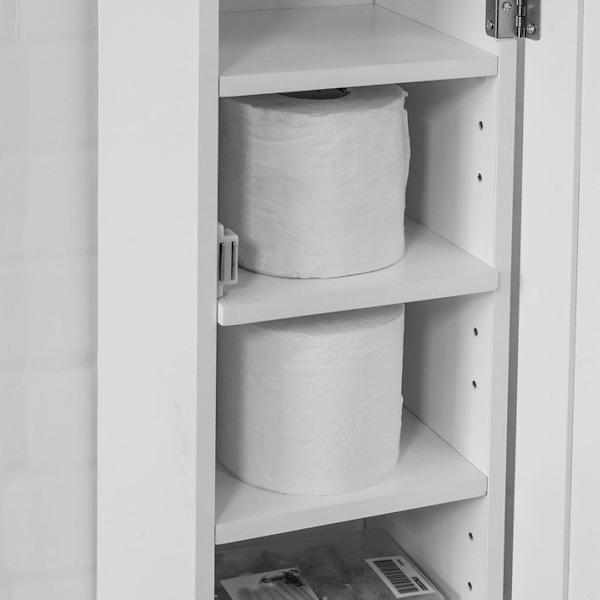 Rootz Badeværelsesskab - Toiletpapirholder - Opbevaringsorganer - Pladsbesparende design - Justerbare hylder - Hvid MDF - 20cm x 100cm x 20cm
