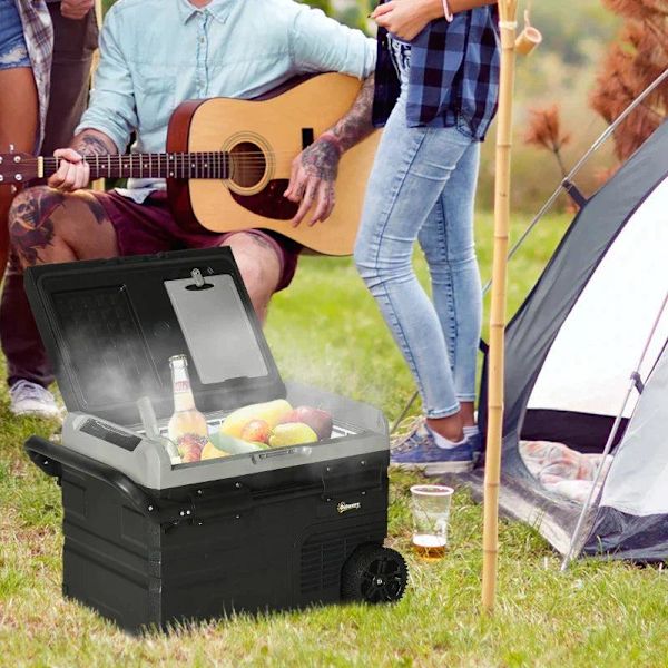 Rootz Portable Kyl - Bilkyl - Kyl - Campingkyl - Resekyl - Kylbox - 40l Med LED-belysning - Med Handtag Transport - Grå/Svart