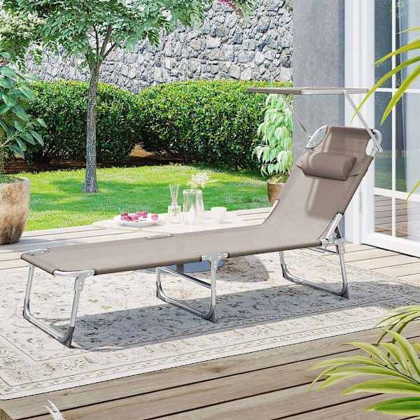 Rootz Solstol - Utomhussolstol - Fällbar solstol - Justerbar solstol - Trädgårdssolstol - Med justerbart ryggstöd - Taupe - 53 x 193 x 29,5 cm