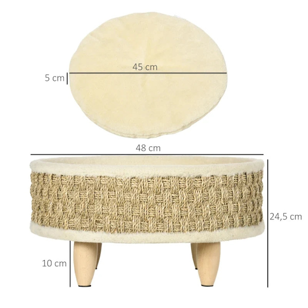 Rootz kæledyrsseng til katte og hunde - Havgræs - Vaskbar pude - Beige + Khaki - Naturlig - 48 cm x 48 cm x 24,5 cm