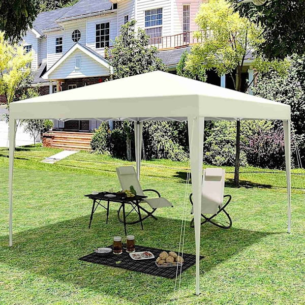 Rootz Gazebo Pop-Up-tält - Vattentät pagod - Solskyddstak - UV- och regnskydd - Enkel installation - Justerbar höjd - 3m x 3m - Beige