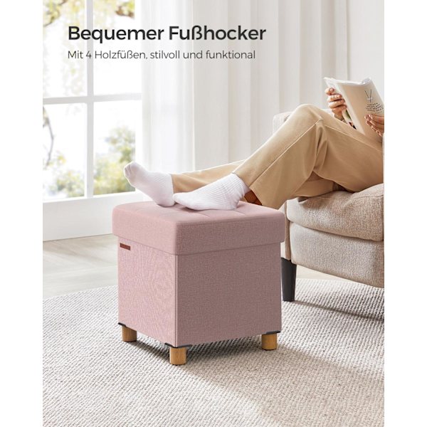 Rootz Pastel Pink sædekiste - Opbevaring Ottoman - Fodskammel - Imiteret linned - Skumpolstring - MDF-konstruktion - 38 cm x 38 cm x 40 cm - 3,5 kg -